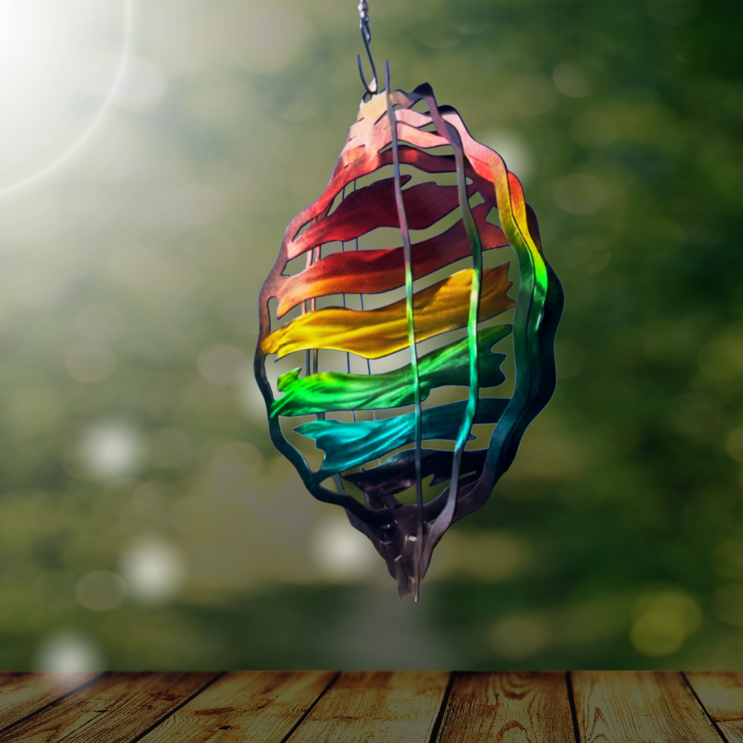 Wind Spinner Made of Metal Painted with Metal Dye in Rainbow Gradient